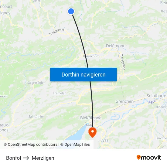 Bonfol to Merzligen map