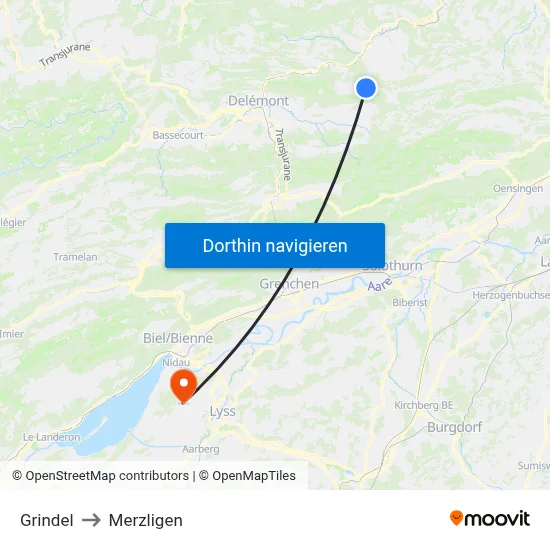 Grindel to Merzligen map