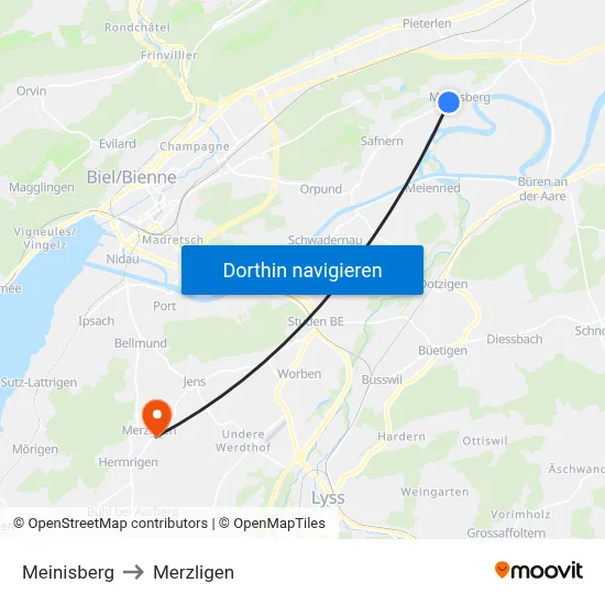 Meinisberg to Merzligen map
