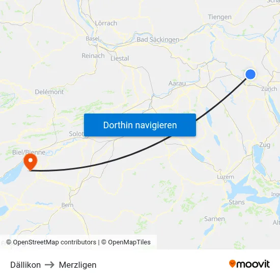 Dällikon to Merzligen map