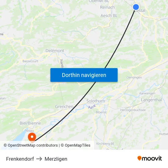 Frenkendorf to Merzligen map