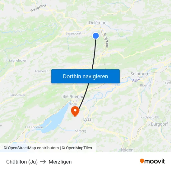 Châtillon (Ju) to Merzligen map