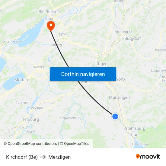 Kirchdorf (Be) to Merzligen map