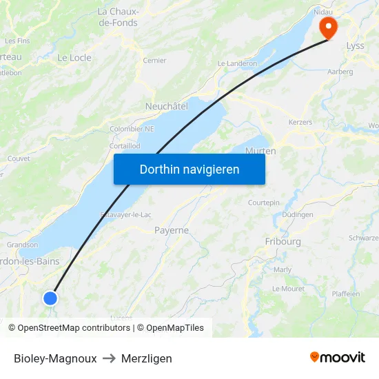 Bioley-Magnoux to Merzligen map