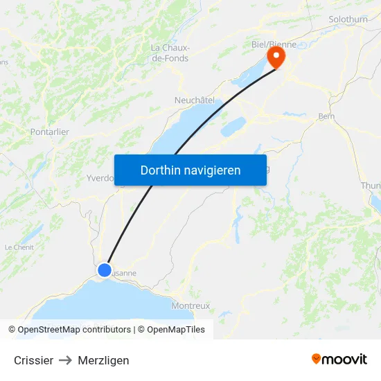 Crissier to Merzligen map