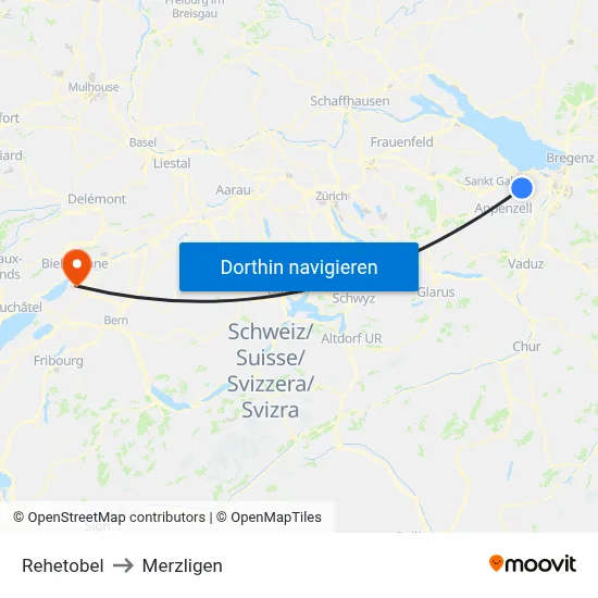 Rehetobel to Merzligen map