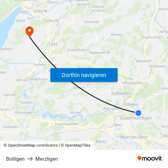 Bolligen to Merzligen map