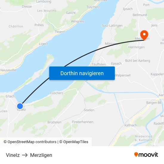 Vinelz to Merzligen map