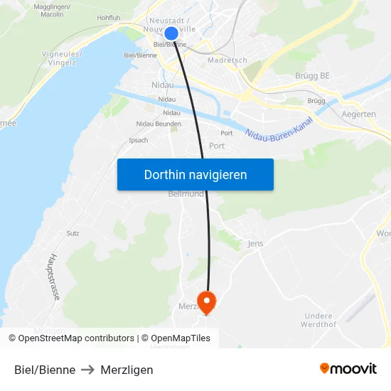 Biel/Bienne to Merzligen map
