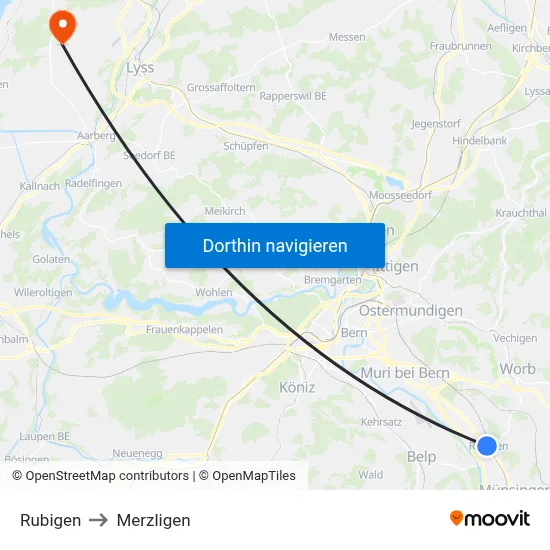 Rubigen to Merzligen map