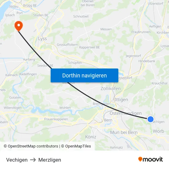 Vechigen to Merzligen map