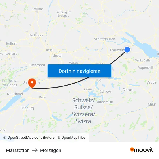 Märstetten to Merzligen map