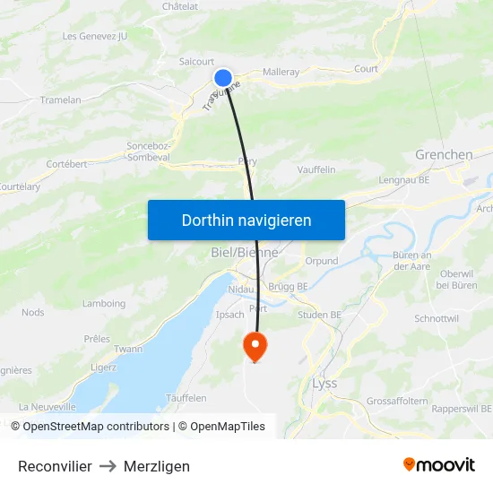 Reconvilier to Merzligen map