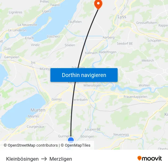 Kleinbösingen to Merzligen map