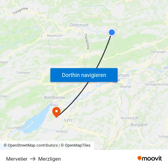 Mervelier to Merzligen map