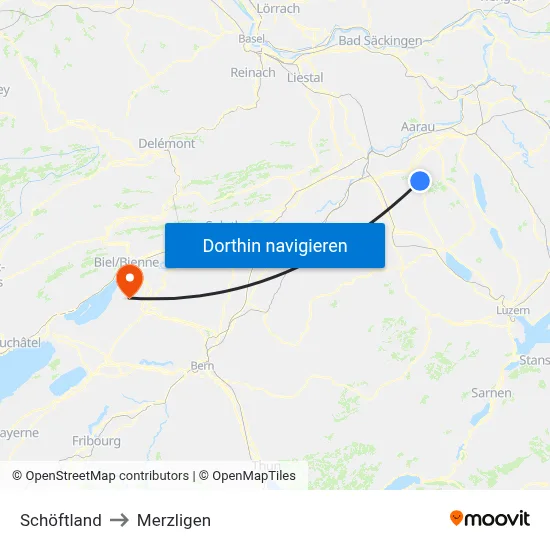 Schöftland to Merzligen map