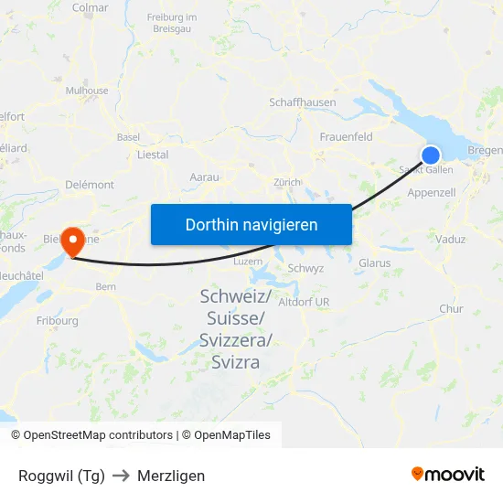 Roggwil (Tg) to Merzligen map