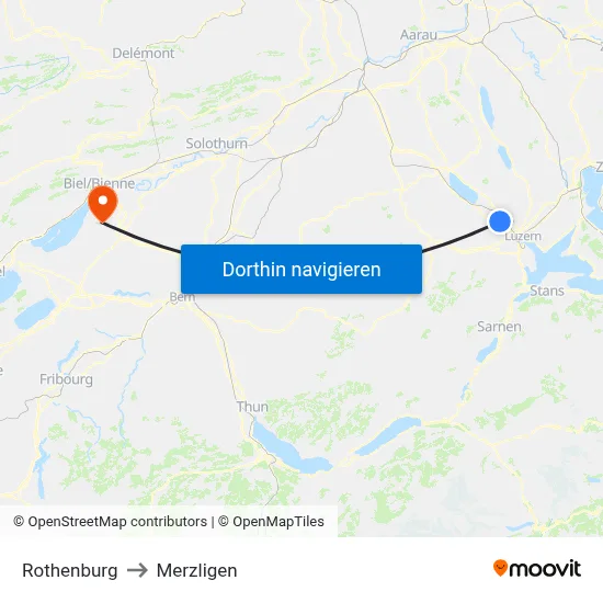Rothenburg to Merzligen map