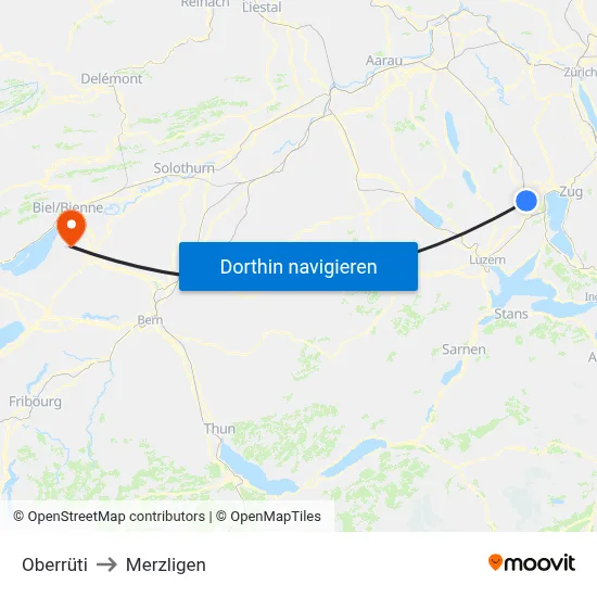 Oberrüti to Merzligen map