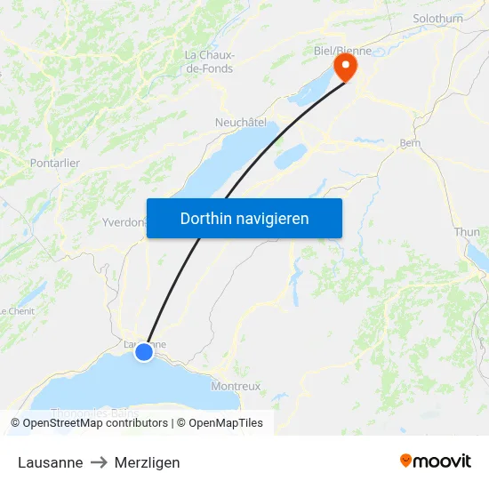 Lausanne to Merzligen map