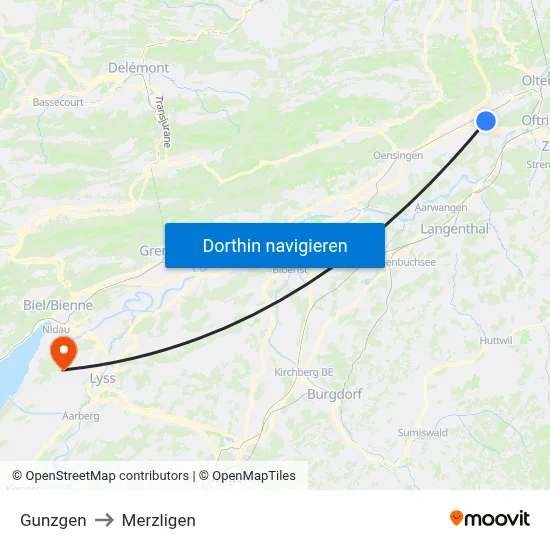 Gunzgen to Merzligen map