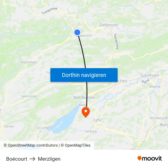 Boécourt to Merzligen map