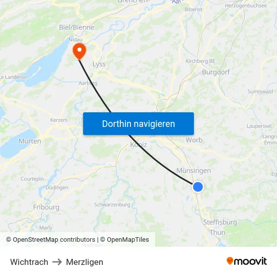 Wichtrach to Merzligen map