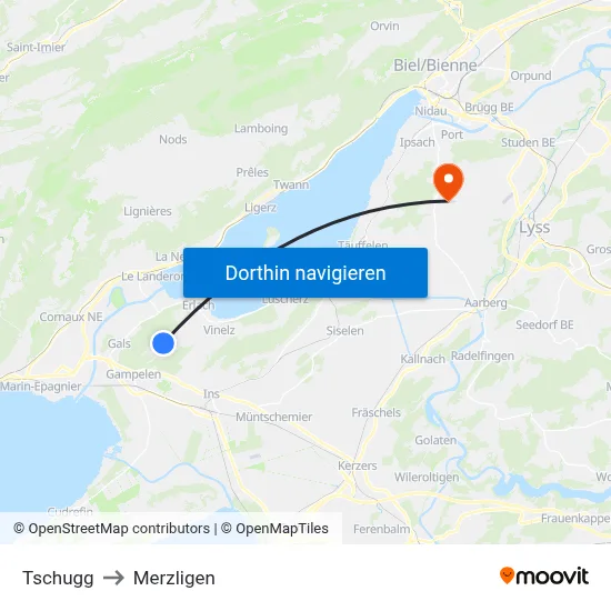Tschugg to Merzligen map