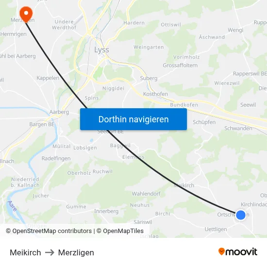 Meikirch to Merzligen map