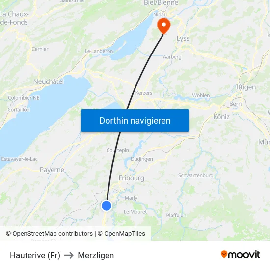 Hauterive (Fr) to Merzligen map