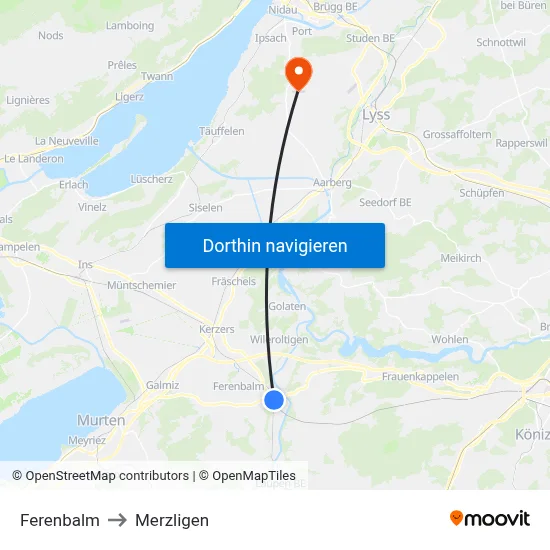 Ferenbalm to Merzligen map