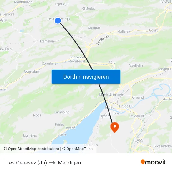 Les Genevez (Ju) to Merzligen map