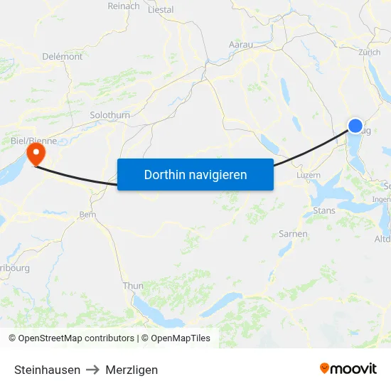 Steinhausen to Merzligen map