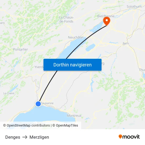 Denges to Merzligen map