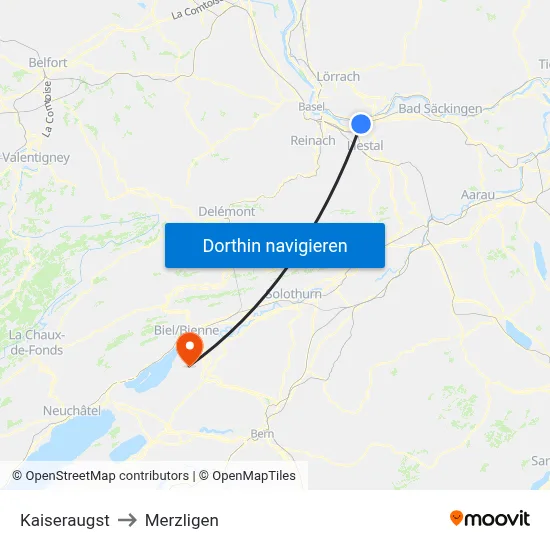 Kaiseraugst to Merzligen map