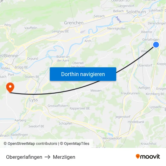 Obergerlafingen to Merzligen map