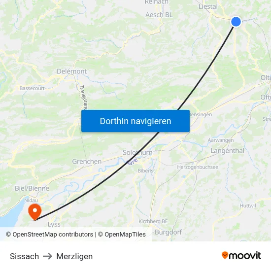 Sissach to Merzligen map