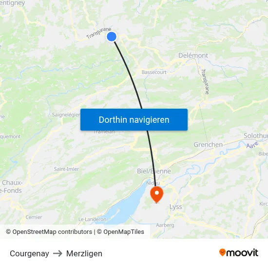 Courgenay to Merzligen map