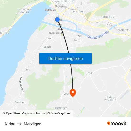 Nidau to Merzligen map