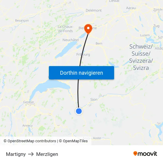Martigny to Merzligen map