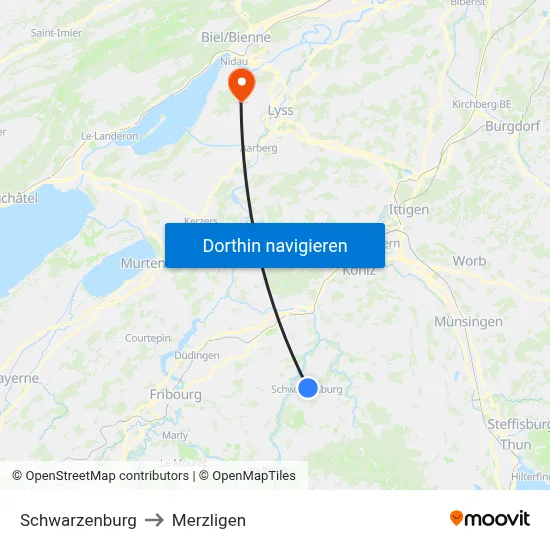 Schwarzenburg to Merzligen map