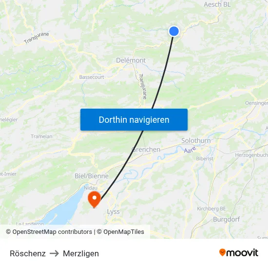 Röschenz to Merzligen map