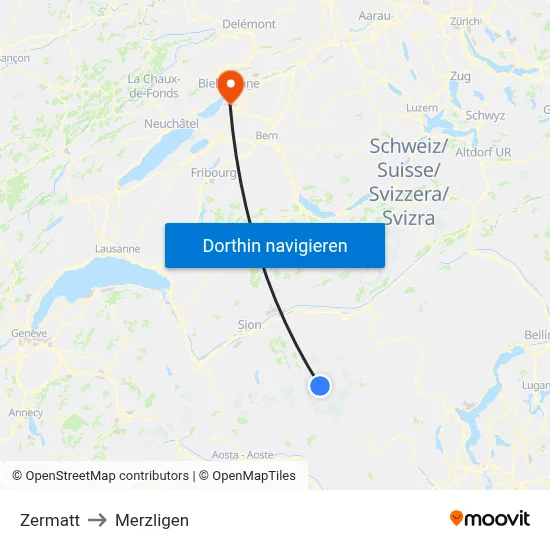 Zermatt to Merzligen map
