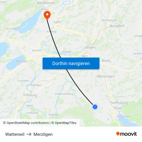 Wattenwil to Merzligen map