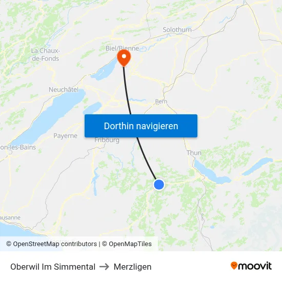 Oberwil Im Simmental to Merzligen map