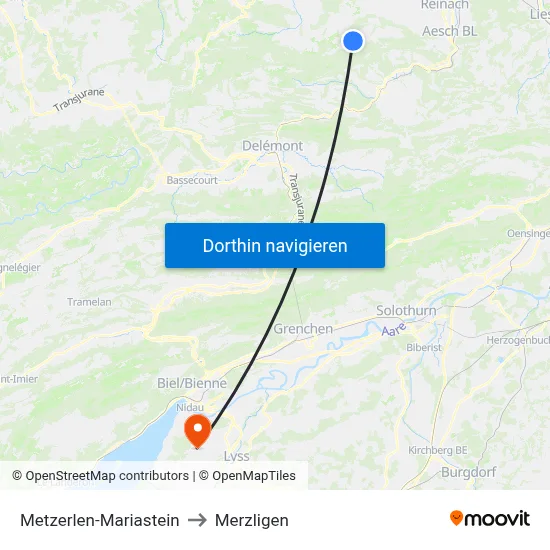 Metzerlen-Mariastein to Merzligen map