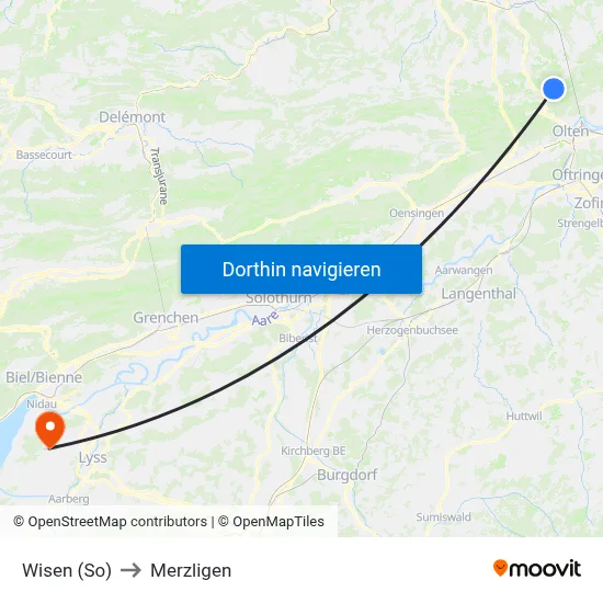 Wisen (So) to Merzligen map