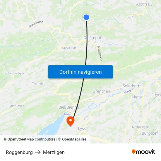 Roggenburg to Merzligen map