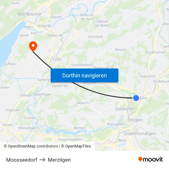 Moosseedorf to Merzligen map