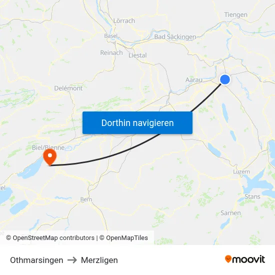 Othmarsingen to Merzligen map